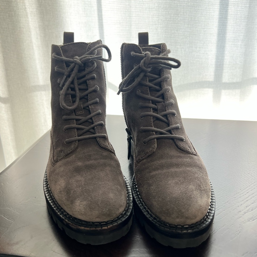 Vince Gray Suede Combat Boots